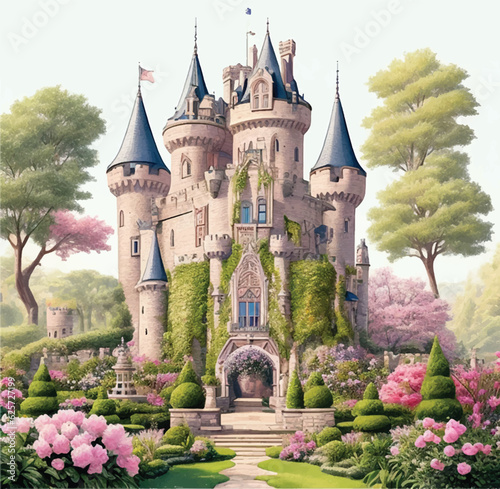a Garden with castle vector