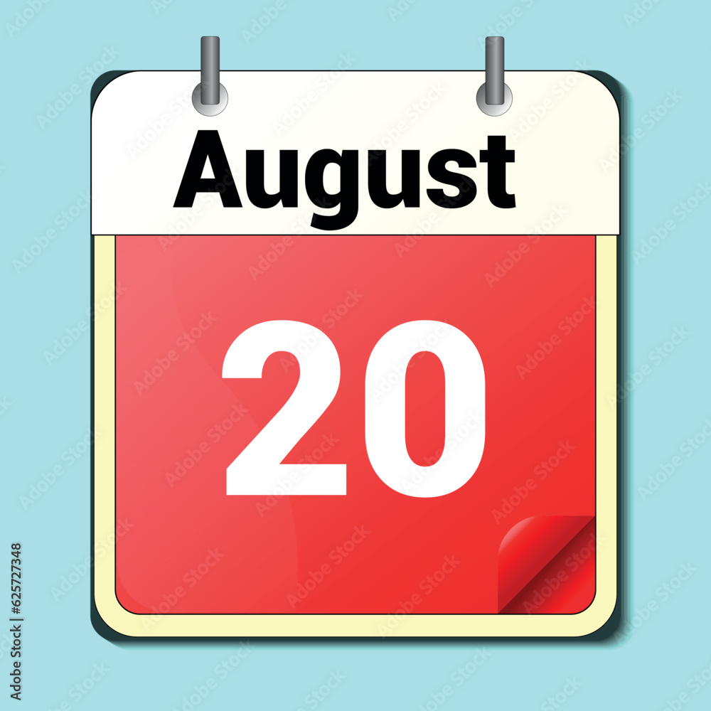 calendar vector drawing, date August 20 on the page calendar vector drawing, date August 20 on the page