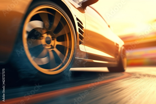 Sport car on the road side view with motion blur background. 3d rendering