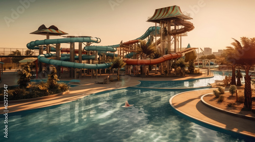 Waterpark with lots of water slide rides and fun games