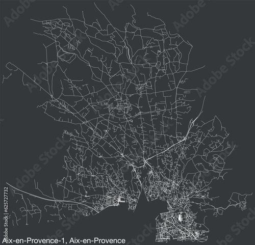 Detailed hand-drawn navigational urban street roads map of the AIX-EN-PROVENCE-1 CANTON of the French city of AIX-EN-PROVENCE, France with vivid road lines and name tag on solid background