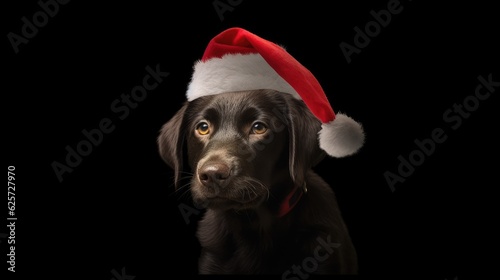 Cute dog wearing a santa hat.