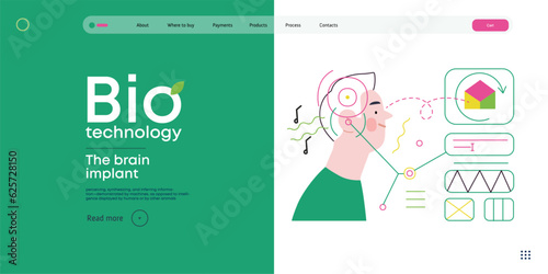 Bio Technology, Brain implant, Neural upgrade -modern flat vector concept illustration of brain implant, integration, enhanced cognitive abilities. Pushing boundaries of potential, neural upgrades
