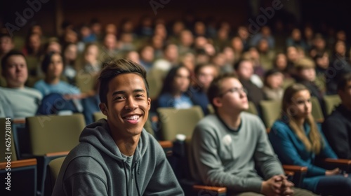 Close-up shot of a male student listening to a lecture at the university