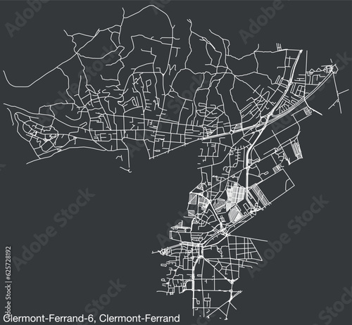 Detailed hand-drawn navigational urban street roads map of the CLERMONT-FERRAND-6 CANTON of the French city of CLERMONT-FERRAND, France with vivid road lines and name tag on solid background