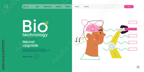 Bio Technology, Brain implant, Neural upgrade -modern flat vector concept illustration of brain implant, integration, enhanced cognitive abilities. Pushing boundaries of potential, neural upgrades