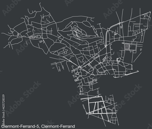 Detailed hand-drawn navigational urban street roads map of the CLERMONT-FERRAND-5 CANTON of the French city of CLERMONT-FERRAND, France with vivid road lines and name tag on solid background