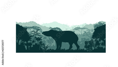 Vector horizontal seamless tropical rainforest Jungle background with tapir