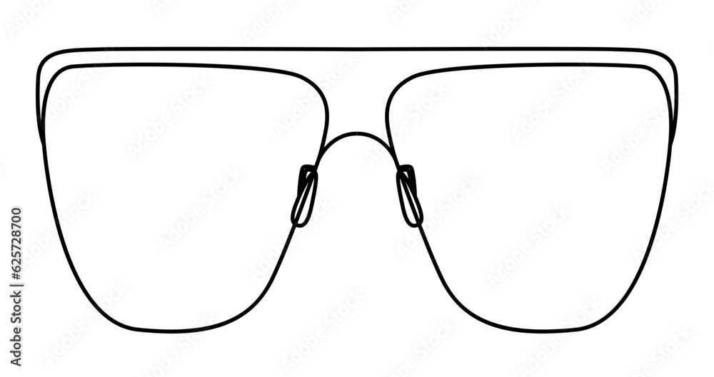 XL Flat Top frame glasses fashion accessory illustration. Sunglass front view for Men, women, unisex silhouette style, flat rim spectacles eyeglasses with lens sketch style outline isolated on white XL Flat Top frame glasses fashion accessory illustration. Sunglass front view for Men, women, unisex silhouette style, flat rim spectacles eyeglasses with lens sketch style outline isolated on white