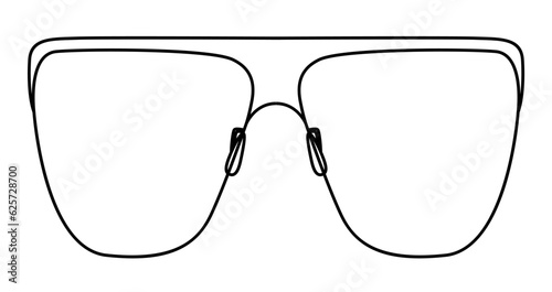 XL Flat Top frame glasses fashion accessory illustration. Sunglass front view for Men, women, unisex silhouette style, flat rim spectacles eyeglasses with lens sketch style outline isolated on white