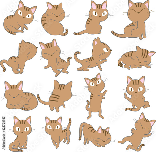 茶トラ猫のベクターイラストセット