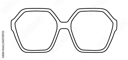 Oversized Octagon frame glasses fashion accessory illustration. Sunglass front view for Men, women, unisex silhouette style, flat rim spectacles eyeglasses with lens sketch style outline isolated