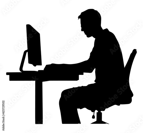 Silhouette of a gamer playing on a PC vector illustration