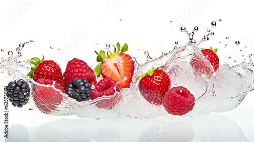 A bowl of fruit with water splashing on it. Generative AI.