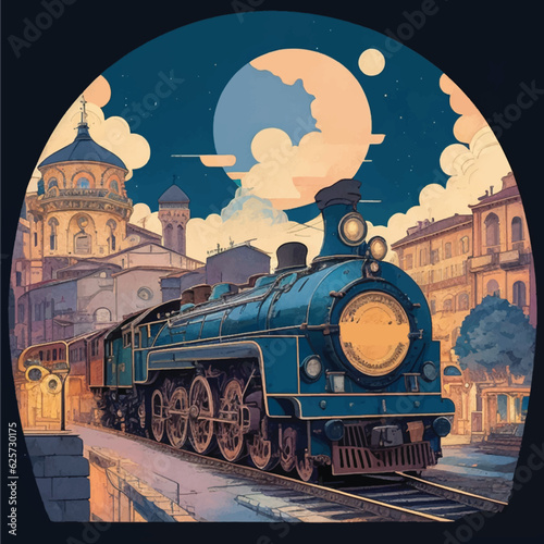 Locomotive Train in Town Vector