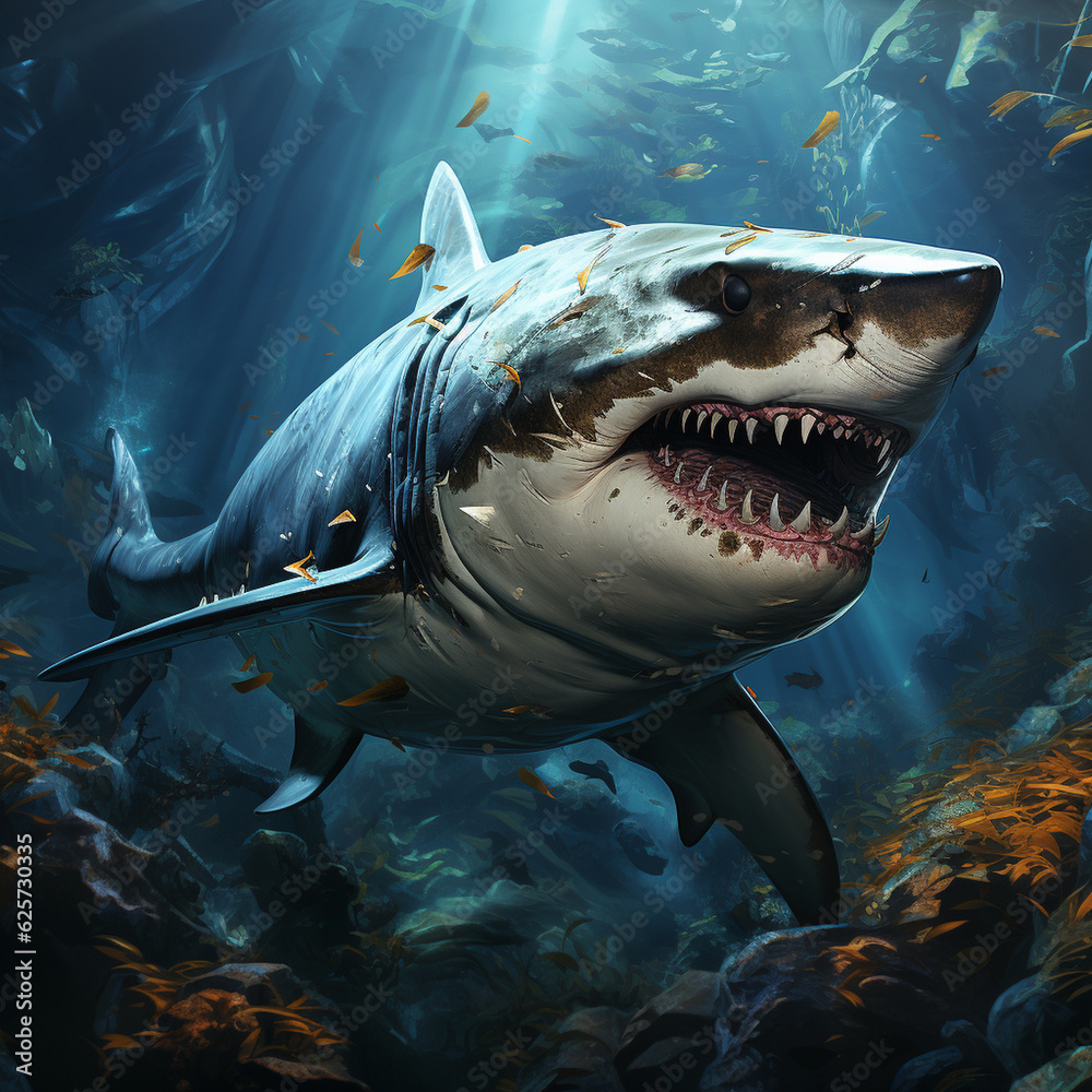 Obraz premium An energetic and majestic shark art