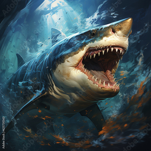 An energetic and majestic shark art © oshene