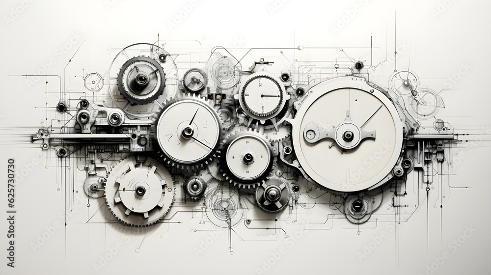 Obraz premium Mechanical Symphony - Monochromatic Tech Graphic Background