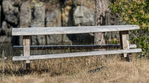 Weathered wooden picnic table