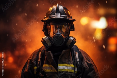 Portrait of a firefighter in a protective suit. Fireman emergency in a uniform. Generative AI image
