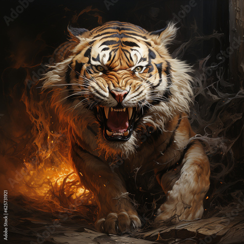 An energetic and majestic tiger art