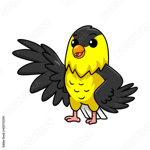 Cute common backyard bird cartoon waving hand