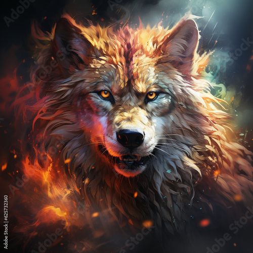 An energetic and majestic wolf art