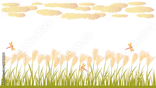 ススキと赤とんぼの秋をイメージしたイラスト　アスペクト比16：9バージョン