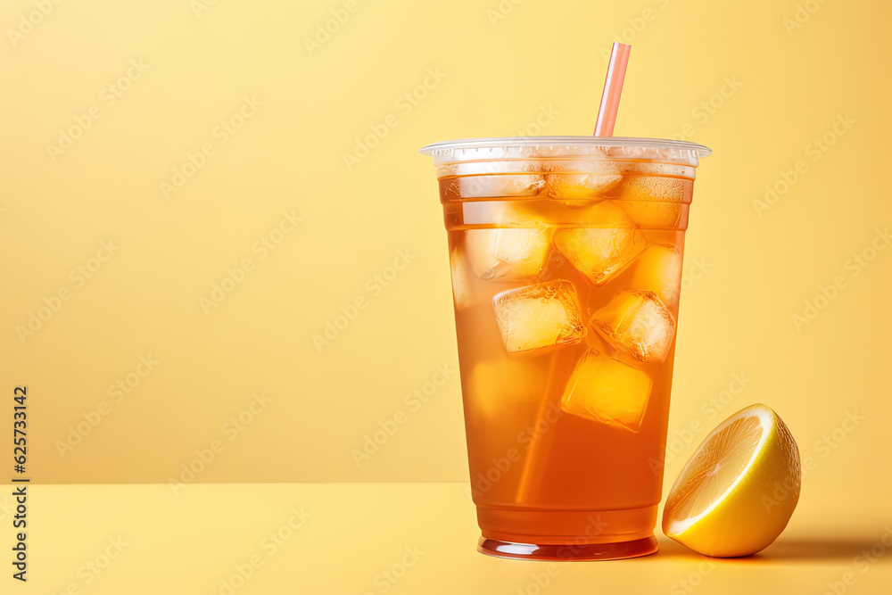 Iced lemon tea on plastic takeaway glass Iced lemon tea on plastic takeaway glass