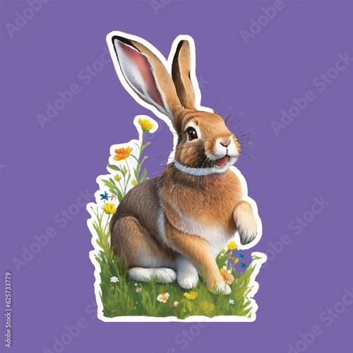 Rabbit sticker vector template. Hare animal character for t shirt design, scrapbook, mug, poster