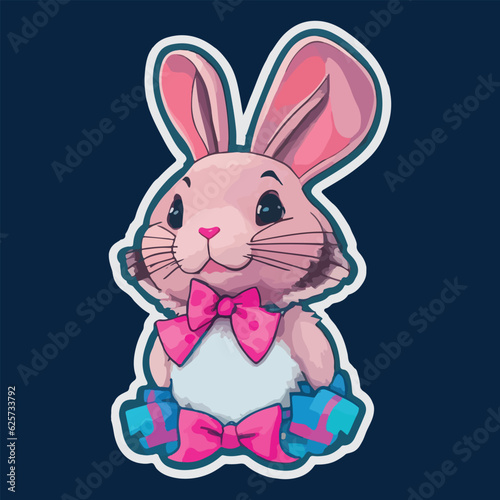 Rabbit sticker vector template. Hare animal character for t shirt design, scrapbook, mug, poster