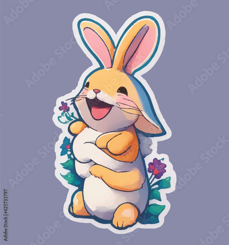 Rabbit sticker vector template. Hare animal character for t shirt design, scrapbook, mug, poster