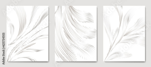 Abstract botanical black and white pattern hand drawn in art line style. Set of vector plant posters for decoration, print, wallpaper, textile, interior design, cover.