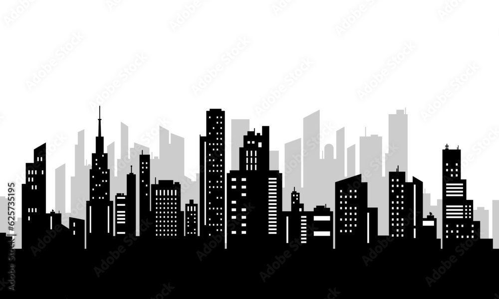 Vector illustration of black city silhouette with windows