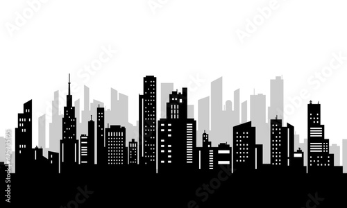 Vector illustration of black city silhouette with windows