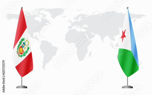Peru and Djibouti flags for official meeting