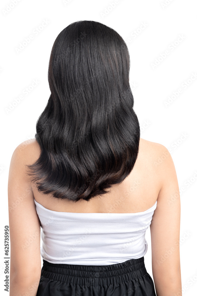 Portrait rear view of an Asian beautiful woman with long hair