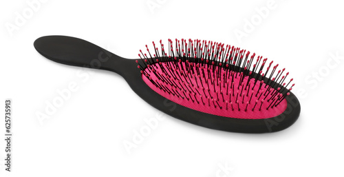 New plastic hair brush isolated on white