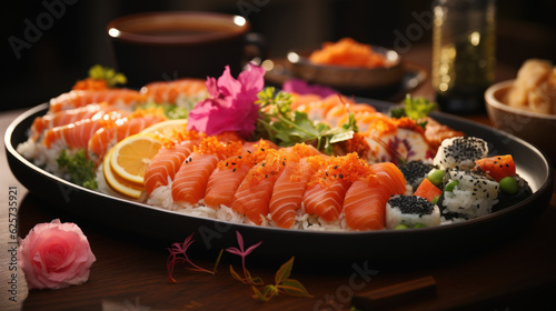 sushi platter with salmon nigiri and tuna 