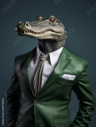 An Anthropomorphic Alligator Dressed up as a Cool Business Man in a Suit   Generative AI © Nathan Hutchcraft