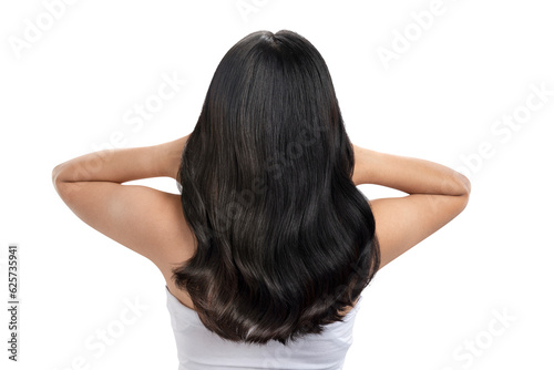 Portrait rear view of an Asian beautiful woman with long hair