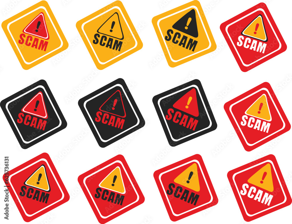 set of warning signs. Scam alert warning protect vector set of warning signs. Scam alert warning protect vector