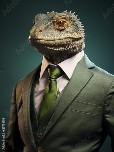 An Anthropomorphic Lizard Dressed up as a Cool Business Man in a Suit   Generative AI © Nathan Hutchcraft