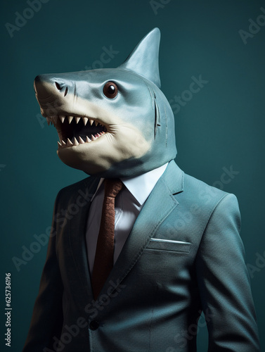 An Anthropomorphic Shark Dressed up as a Cool Business Man in a Suit   Generative AI