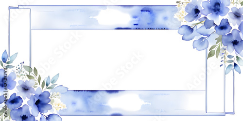 frame with blue flowers watercolor