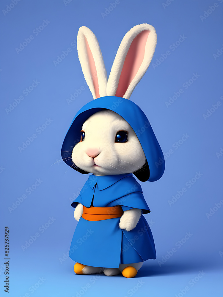 A rabbit in a blue hoodie with a blue hood and a white bunny in the middle Ai generated. A rabbit in a blue hoodie with a blue hood and a white bunny in the middle Ai generated.