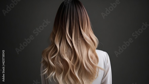 Elegant Hair Coloring Ombre or Balayage on Female Model from Behind, Generative AI