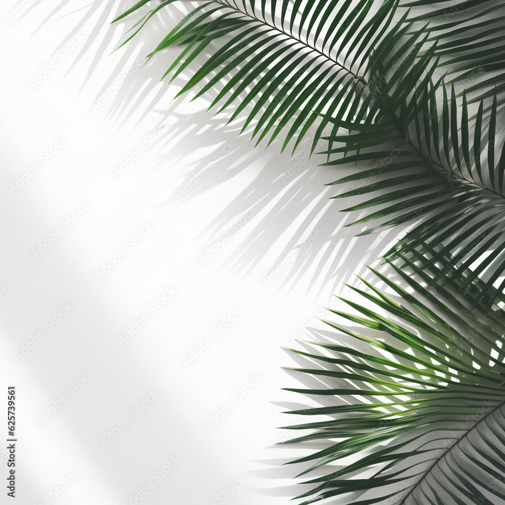 Palm branches in the corners, tropical plants decoration elements. Generative AI Palm branches in the corners, tropical plants decoration elements. Generative AI