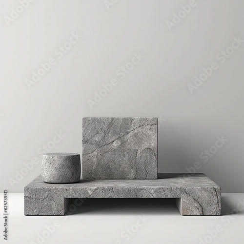 Gray background stone room, gray stone podium and platforms for product display. Generative AI
 photo