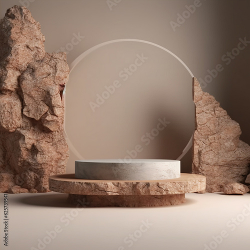 Stone and marble podium for display product. Background for cosmetic product branding, identity and packaging. Generative AI
 photo
